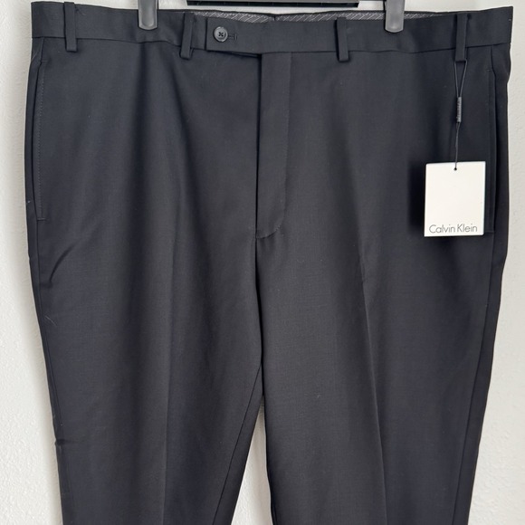 Calvin Klein Men Black Slim-Fit Flat-Front Wool Suit Trousers Dress Pant 40W 32L - Picture 1 of 9